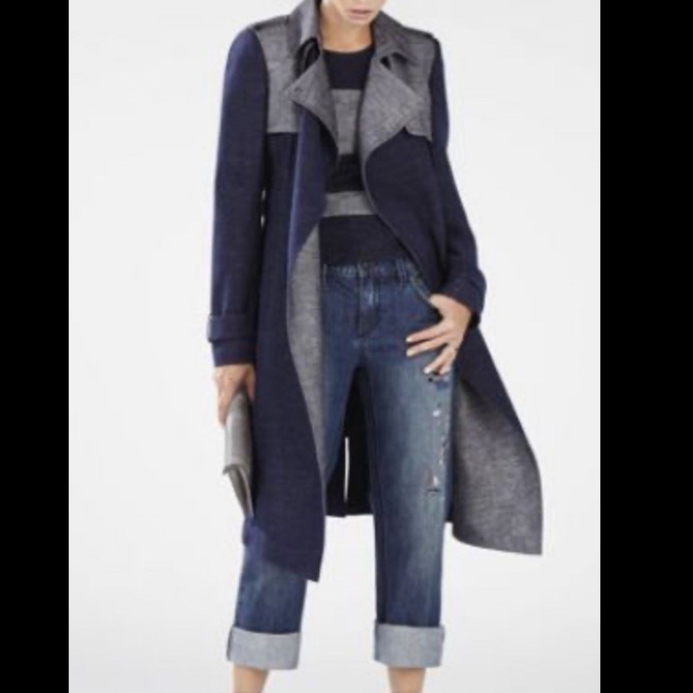 BCBG Henri Denim texture trench sz S
